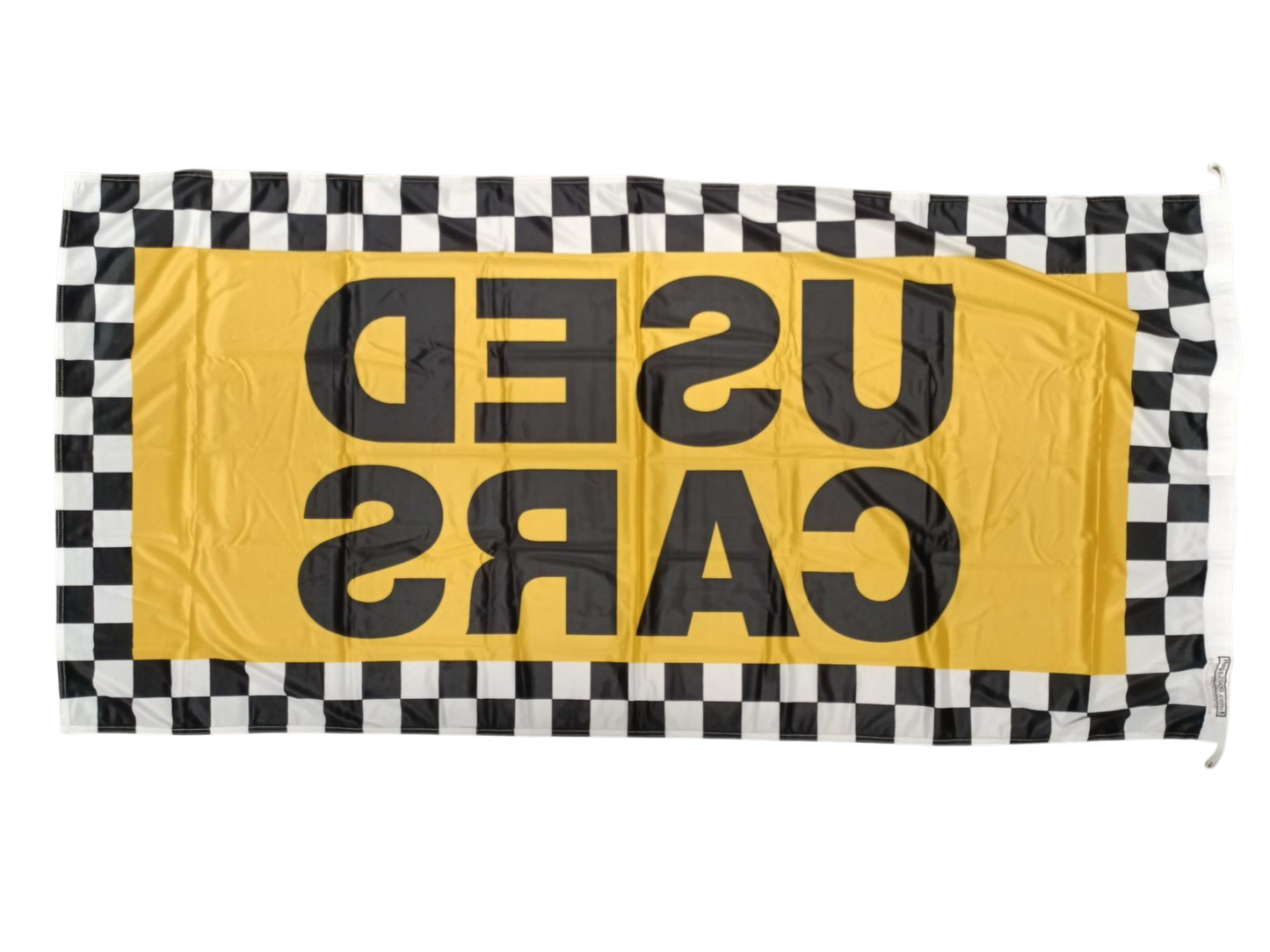 Used Cars Flag, Yellow with Checkered Border, 180x90 cm