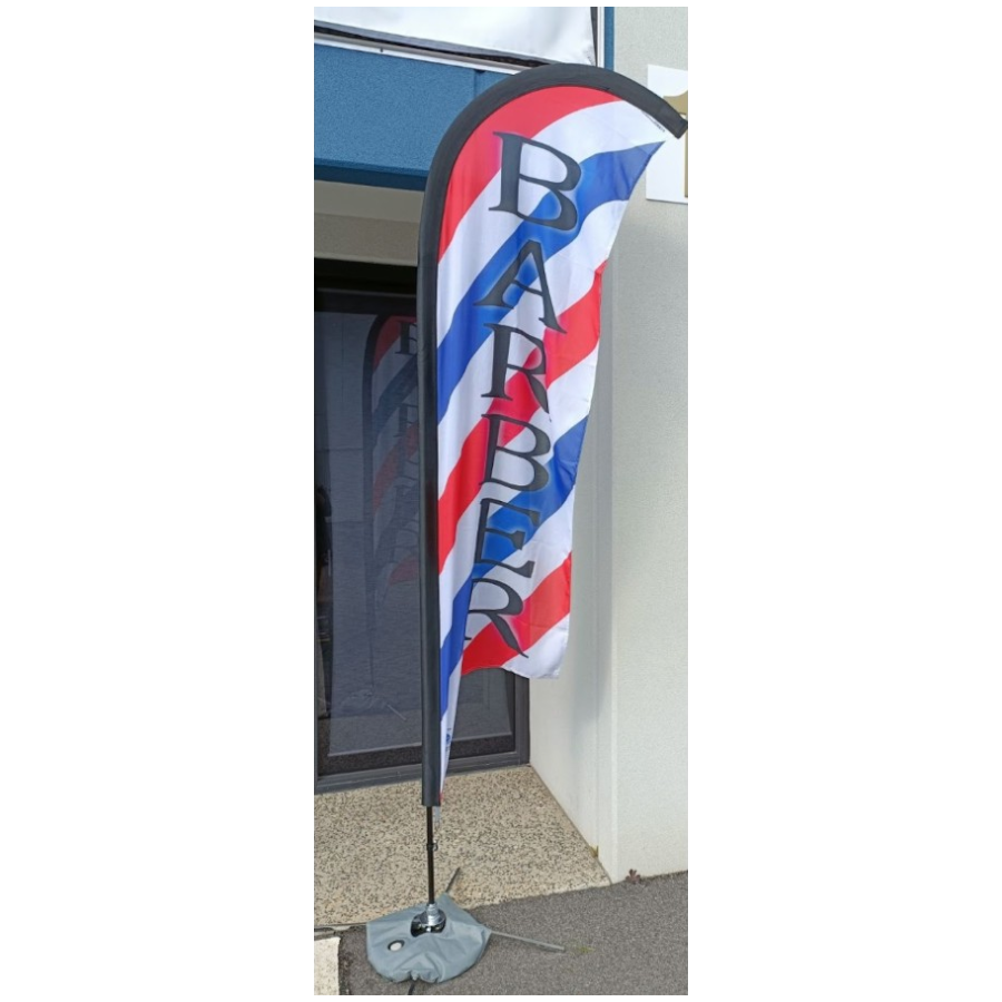 Single, (Double sided print) Barber 65cm by 220cm Feather Flag