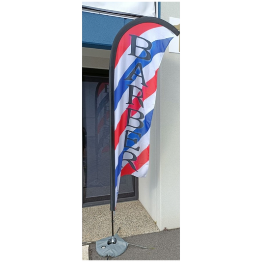 Single, (Double sided print) Barber 65cm by 220cm Feather Flag