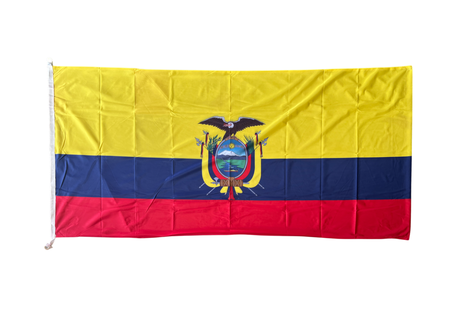 Flag of Ecuador with a yellow, blue, and red design on a white background