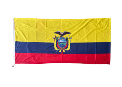 Flag of Ecuador with a yellow, blue, and red design on a white background