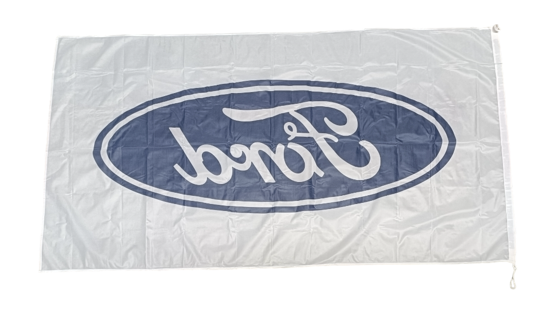 Ford Flag, White, 180x90 cm - with header and loops