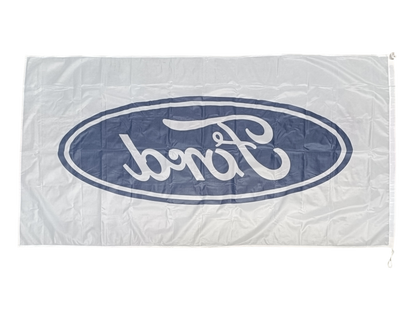 Ford Flag, White, 180x90 cm - with header and loops