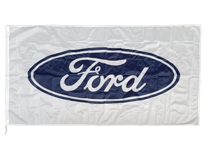 Ford Flag, White, 180x90 cm - with header and loops
