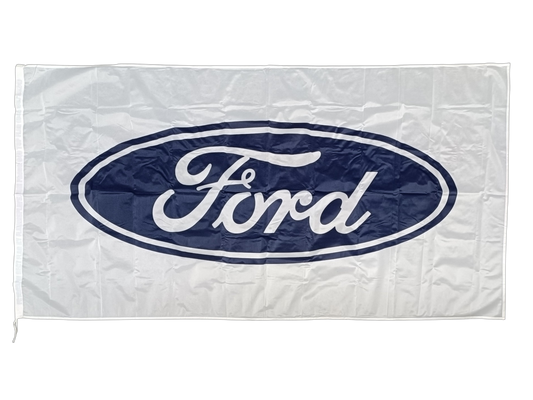 Ford Flag, White, 180x90 cm - with header and loops