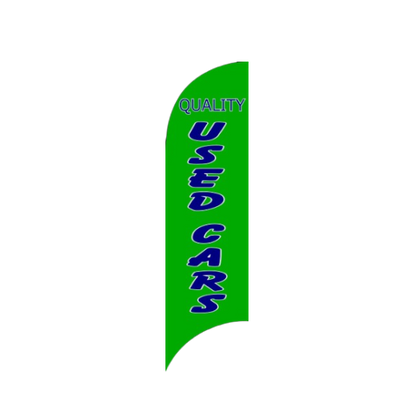 Green feather flag with 'Quality Used Cars' text on a white background