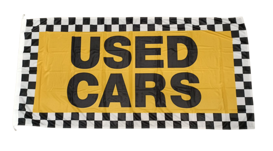 Used Cars Flag, Yellow with Checkered Border, 180x90 cm
